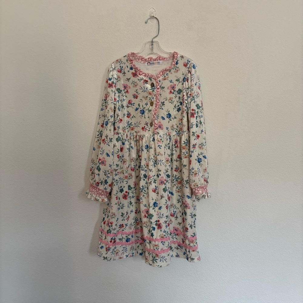 Okie and Lou Kids Girl Floral Velour Long Sleeve Dress